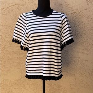 Kate Spade Black and White Striped Tee with Fringe